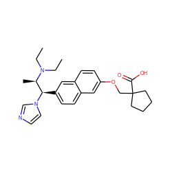 CCN(CC)[C@H](C)[C@@H](c1ccc2cc(OCC3(C(=O)O)CCCC3)ccc2c1)n1ccnc1 ZINC000040563756