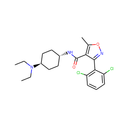 CCN(CC)[C@H]1CC[C@H](NC(=O)c2c(-c3c(Cl)cccc3Cl)noc2C)CC1 ZINC000261188700