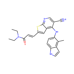 CCN(CC)C(=O)/C=C/c1cc2c(Nc3ccc4[nH]ccc4c3C)c(C#N)cnc2s1 ZINC000040917969