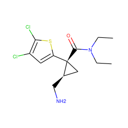 CCN(CC)C(=O)[C@@]1(c2cc(Cl)c(Cl)s2)C[C@H]1CN ZINC000029043064