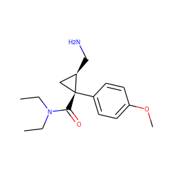 CCN(CC)C(=O)[C@@]1(c2ccc(OC)cc2)C[C@H]1CN ZINC000028819402