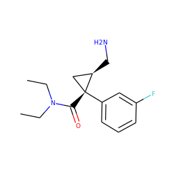 CCN(CC)C(=O)[C@@]1(c2cccc(F)c2)C[C@H]1CN ZINC000029046772