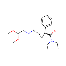 CCN(CC)C(=O)[C@@]1(c2ccccc2)C[C@@H]1CNCC(OC)OC ZINC000029128194