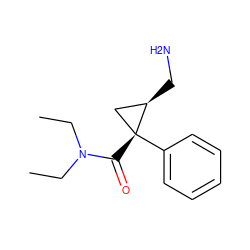 CCN(CC)C(=O)[C@@]1(c2ccccc2)C[C@H]1CN ZINC000000000506