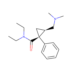 CCN(CC)C(=O)[C@@]1(c2ccccc2)C[C@H]1CN(C)C ZINC000013603395