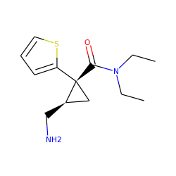 CCN(CC)C(=O)[C@@]1(c2cccs2)C[C@H]1CN ZINC000029043162