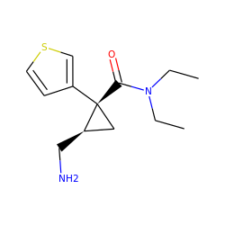 CCN(CC)C(=O)[C@@]1(c2ccsc2)C[C@H]1CN ZINC000028819408