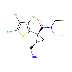 CCN(CC)C(=O)[C@@]1(c2sc(Cl)c(Cl)c2Cl)C[C@H]1CN ZINC000029043066