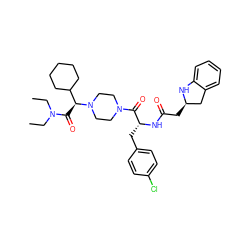 CCN(CC)C(=O)[C@@H](C1CCCCC1)N1CCN(C(=O)[C@@H](Cc2ccc(Cl)cc2)NC(=O)C[C@@H]2Cc3ccccc3N2)CC1 ZINC000036284945