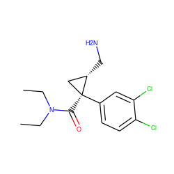 CCN(CC)C(=O)[C@]1(c2ccc(Cl)c(Cl)c2)C[C@@H]1CN ZINC000028819389