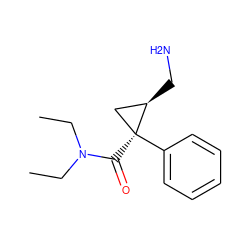 CCN(CC)C(=O)[C@]1(c2ccccc2)C[C@H]1CN ZINC000005649654