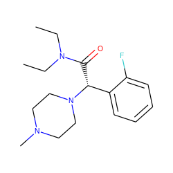 CCN(CC)C(=O)[C@H](c1ccccc1F)N1CCN(C)CC1 ZINC000028528340