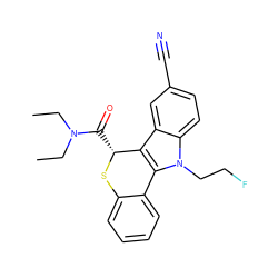 CCN(CC)C(=O)[C@H]1Sc2ccccc2-c2c1c1cc(C#N)ccc1n2CCF ZINC000096909199