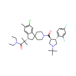 CCN(CC)C(=O)C(C)(C)[C@H]1CC2(CCN(C(=O)[C@@H]3CN(C(C)(C)C)C[C@H]3c3ccc(F)cc3F)CC2)c2cc(Cl)c(C)cc21 ZINC000072110105