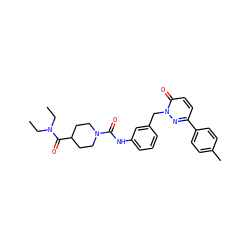 CCN(CC)C(=O)C1CCN(C(=O)Nc2cccc(Cn3nc(-c4ccc(C)cc4)ccc3=O)c2)CC1 ZINC000096909775