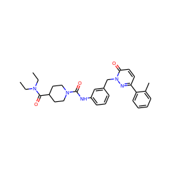 CCN(CC)C(=O)C1CCN(C(=O)Nc2cccc(Cn3nc(-c4ccccc4C)ccc3=O)c2)CC1 ZINC000096909774