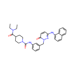 CCN(CC)C(=O)C1CCN(C(=O)Nc2cccc(Cn3nc(Nc4cccc5ccccc45)ccc3=O)c2)CC1 ZINC000096909783