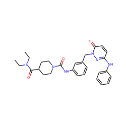 CCN(CC)C(=O)C1CCN(C(=O)Nc2cccc(Cn3nc(Nc4ccccc4)ccc3=O)c2)CC1 ZINC000096909782