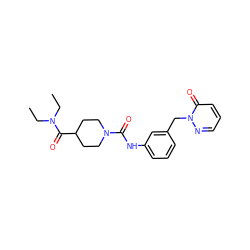 CCN(CC)C(=O)C1CCN(C(=O)Nc2cccc(Cn3ncccc3=O)c2)CC1 ZINC000096909773