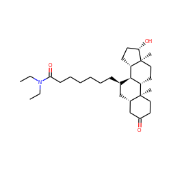CCN(CC)C(=O)CCCCCC[C@@H]1C[C@H]2CC(=O)CC[C@]2(C)[C@H]2CC[C@]3(C)[C@@H](O)CC[C@H]3[C@@H]21 ZINC000028642032