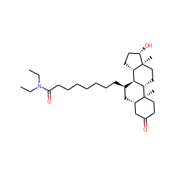 CCN(CC)C(=O)CCCCCCC[C@@H]1C[C@H]2CC(=O)CC[C@]2(C)[C@H]2CC[C@]3(C)[C@@H](O)CC[C@H]3[C@@H]21 ZINC000028639512