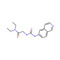 CCN(CC)C(=O)CNC(=O)Nc1ccc2cnccc2c1 ZINC000836777847