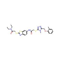 CCN(CC)C(=O)CSc1nc2ccc(NC(=O)CSc3nnc(COc4ccccc4C)n3C)cc2s1 ZINC000008437043