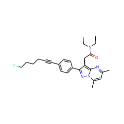 CCN(CC)C(=O)Cc1c(-c2ccc(C#CCCCCF)cc2)nn2c(C)cc(C)nc12 ZINC000103240835