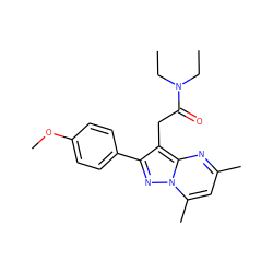 CCN(CC)C(=O)Cc1c(-c2ccc(OC)cc2)nn2c(C)cc(C)nc12 ZINC000033943626