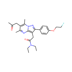 CCN(CC)C(=O)Cc1c(-c2ccc(OCCF)cc2)nn2c(C)c(CC(C)=O)c(C)nc12 ZINC000095590015