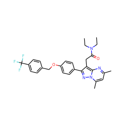 CCN(CC)C(=O)Cc1c(-c2ccc(OCc3ccc(C(F)(F)F)cc3)cc2)nn2c(C)cc(C)nc12 ZINC000299859401