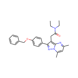 CCN(CC)C(=O)Cc1c(-c2ccc(OCc3ccccc3)cc2)nn2c(C)cc(C)nc12 ZINC000299859552