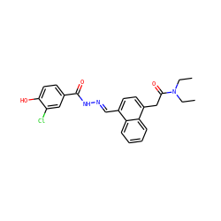 CCN(CC)C(=O)Cc1ccc(/C=N/NC(=O)c2ccc(O)c(Cl)c2)c2ccccc12 ZINC000013492703