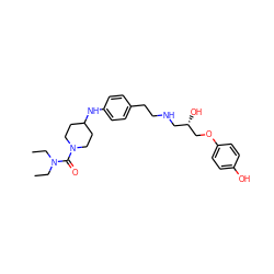 CCN(CC)C(=O)N1CCC(Nc2ccc(CCNC[C@H](O)COc3ccc(O)cc3)cc2)CC1 ZINC000026840065