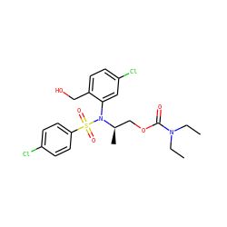 CCN(CC)C(=O)OC[C@@H](C)N(c1cc(Cl)ccc1CO)S(=O)(=O)c1ccc(Cl)cc1 ZINC000028976082