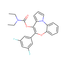 CCN(CC)C(=O)OC1=C(c2cc(F)cc(F)c2)Oc2ccccc2-n2cccc21 ZINC000013491318