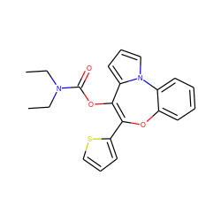 CCN(CC)C(=O)OC1=C(c2cccs2)Oc2ccccc2-n2cccc21 ZINC000013491317