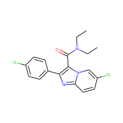 CCN(CC)C(=O)c1c(-c2ccc(Cl)cc2)nc2ccc(Cl)cn12 ZINC000013765499