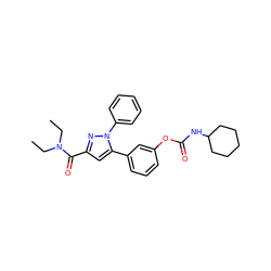 CCN(CC)C(=O)c1cc(-c2cccc(OC(=O)NC3CCCCC3)c2)n(-c2ccccc2)n1 ZINC000299857251