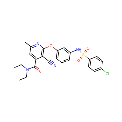 CCN(CC)C(=O)c1cc(C)nc(Oc2cccc(NS(=O)(=O)c3ccc(Cl)cc3)c2)c1C#N ZINC000096271590