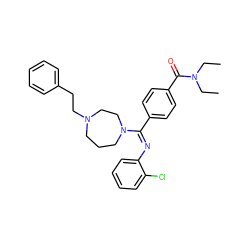 CCN(CC)C(=O)c1ccc(/C(=N/c2ccccc2Cl)N2CCCN(CCc3ccccc3)CC2)cc1 ZINC000053293958