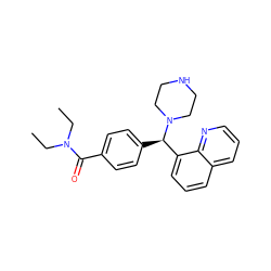 CCN(CC)C(=O)c1ccc([C@H](c2cccc3cccnc23)N2CCNCC2)cc1 ZINC000022453932