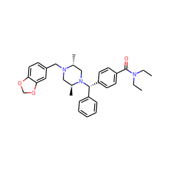 CCN(CC)C(=O)c1ccc([C@H](c2ccccc2)N2C[C@@H](C)N(Cc3ccc4c(c3)OCO4)C[C@@H]2C)cc1 ZINC000028762237