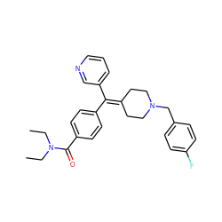 CCN(CC)C(=O)c1ccc(C(=C2CCN(Cc3ccc(F)cc3)CC2)c2cccnc2)cc1 ZINC000082149401