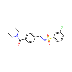 CCN(CC)C(=O)c1ccc(CNS(=O)(=O)c2cccc(Cl)c2)cc1 ZINC000030373914