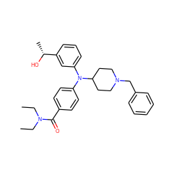 CCN(CC)C(=O)c1ccc(N(c2cccc([C@@H](C)O)c2)C2CCN(Cc3ccccc3)CC2)cc1 ZINC000045284690