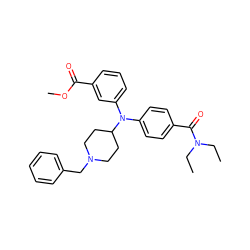 CCN(CC)C(=O)c1ccc(N(c2cccc(C(=O)OC)c2)C2CCN(Cc3ccccc3)CC2)cc1 ZINC000045301103