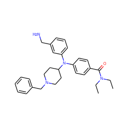 CCN(CC)C(=O)c1ccc(N(c2cccc(CN)c2)C2CCN(Cc3ccccc3)CC2)cc1 ZINC000045300127