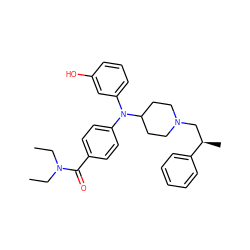 CCN(CC)C(=O)c1ccc(N(c2cccc(O)c2)C2CCN(C[C@@H](C)c3ccccc3)CC2)cc1 ZINC000045260426