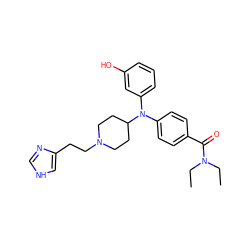 CCN(CC)C(=O)c1ccc(N(c2cccc(O)c2)C2CCN(CCc3c[nH]cn3)CC2)cc1 ZINC000045320433